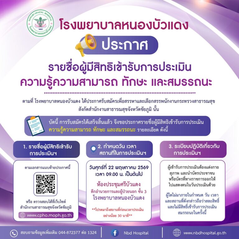 ประกาศรายชื่อผู้มีสิทธิเข้ารับการประเมินความรู้ความสามารถ